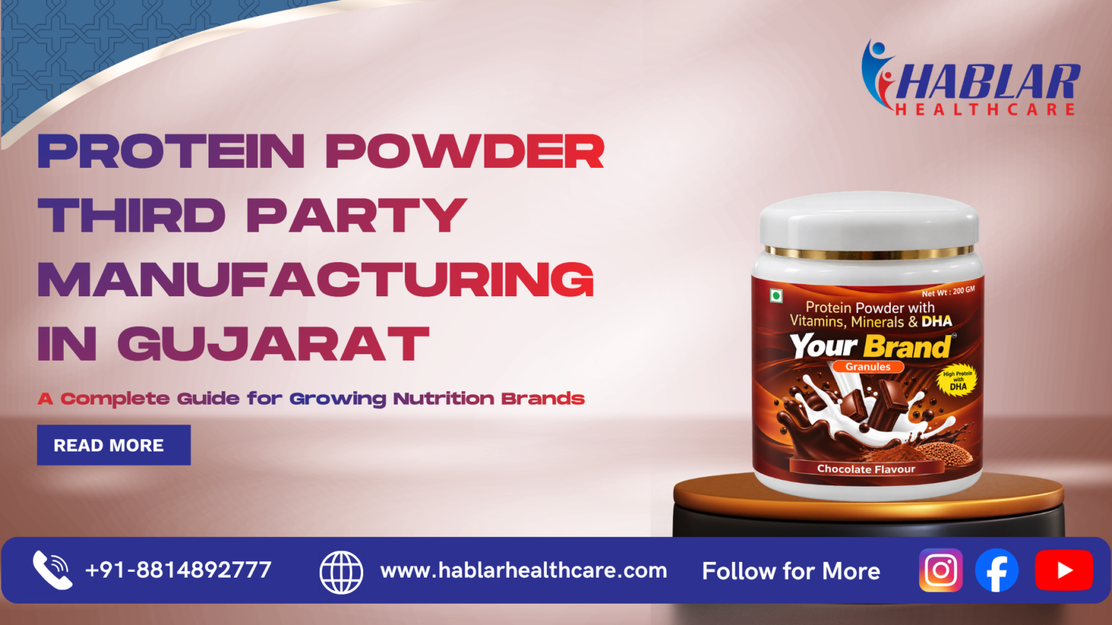 The Indian sports nutrition and wellness market is creating new opportunities for entrepreneurs, distributors, fitness businesses, and established healthcare companies looking to introduce their own protein supplement brands. Among the different manufacturing models available today, protein powder third party manufacturing in Gujarat is becoming an attractive option for businesses that want to develop and market protein products without establishing their own manufacturing facility. Gujarat has a strong industrial ecosystem, established food and nutraceutical manufacturing capabilities, and major commercial centres such as Ahmedabad, Surat, Vadodara, Rajkot, and Gandhinagar. Current search results also show manufacturers in Gujarat offering protein powder, nutraceutical, private-label, and third-party pharma manufacturing services.